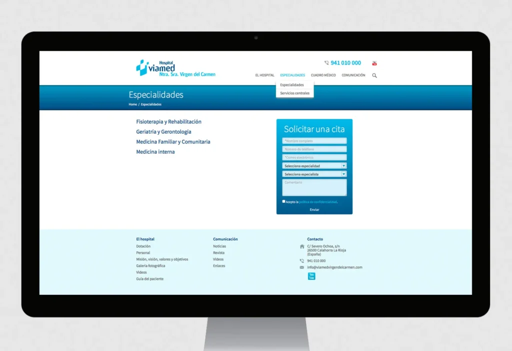 Especialidades Webs Grupo Viamed