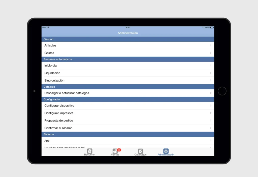 Pantalla de Administración de App reparto Dona Dona